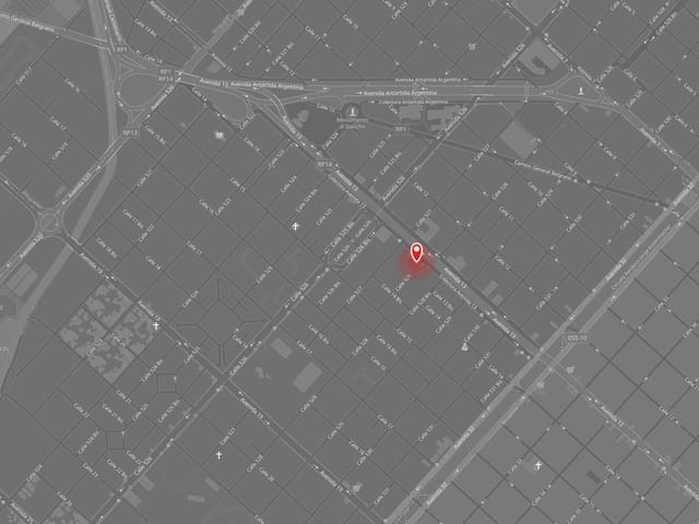 Plano de la zona de Tolosa, La Plata, con la ubicación del taller en Calle 13 y 528.